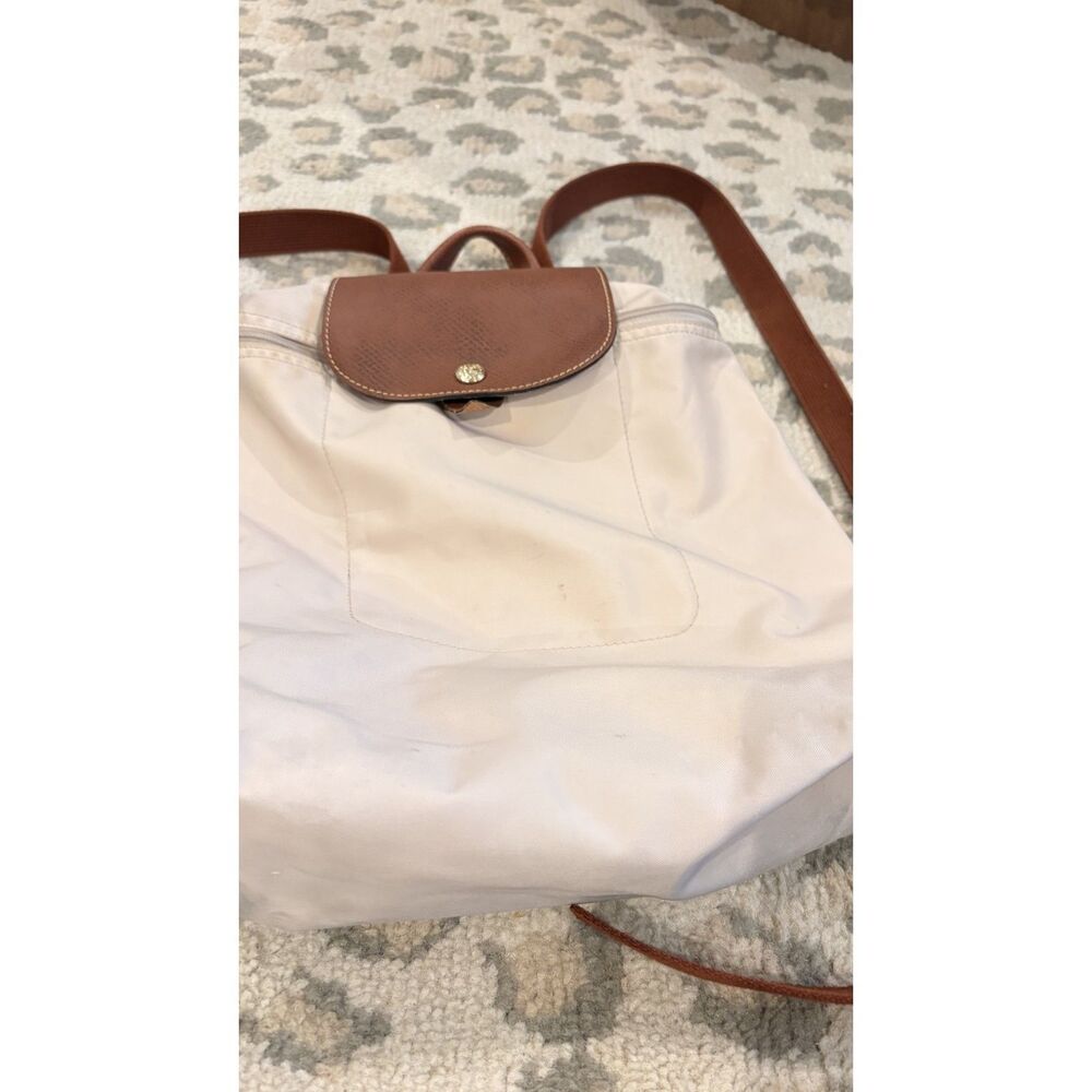 Longchamp Le Pliage Nylon Canvas Backpack Black Authentic Tan Beige - Picture 6 of 10